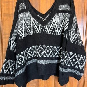POL Black and White Geometric Sweater